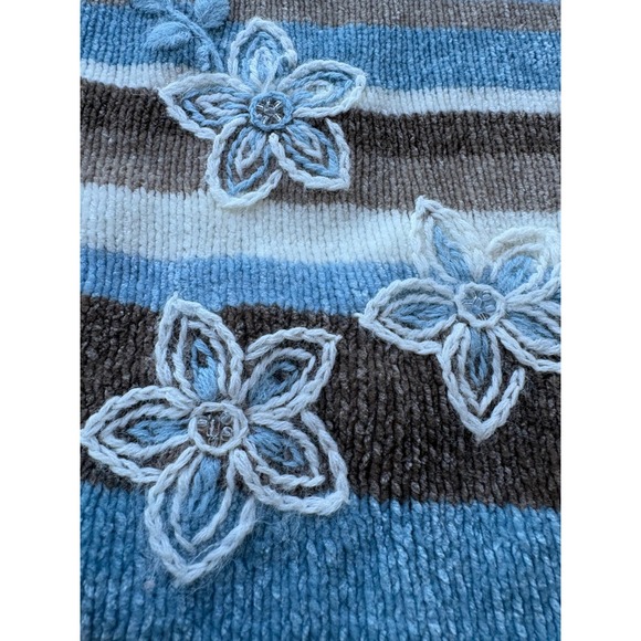 Alfred Dunner Womens Chenille Striped Floral Embroidered Mock Neck Zip Sweater L - Picture 6 of 7